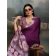 Women's Satin Crepe Printed Saree With Unstitched Blouse 5.5Mtr (Purple)
