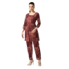 Women's Casual Crepe 3-4th Sleeves Cord Set (Maroon)