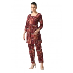 Women's Casual Crepe 3-4th Sleeves Cord Set (Maroon)