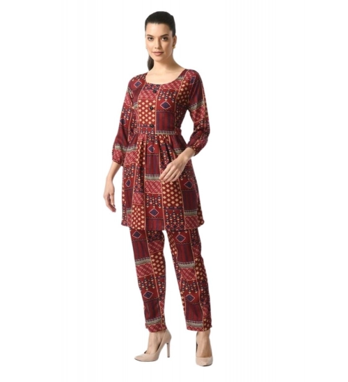 Women's Casual Crepe 3-4th Sleeves Cord Set (Maroon)