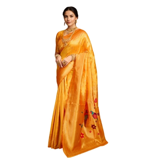 Women's Silk Blend Zari Weaving Saree With Unstitched Blouse 5.5Mtr (Mustard)
