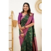 Dropship Women's Litchi silk Printed Saree With Unstitched Blouse (Green)
