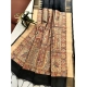 Women's Tussar Silk Madhubani Saree With Unstitched Blouse 5.5Mtr (Black)