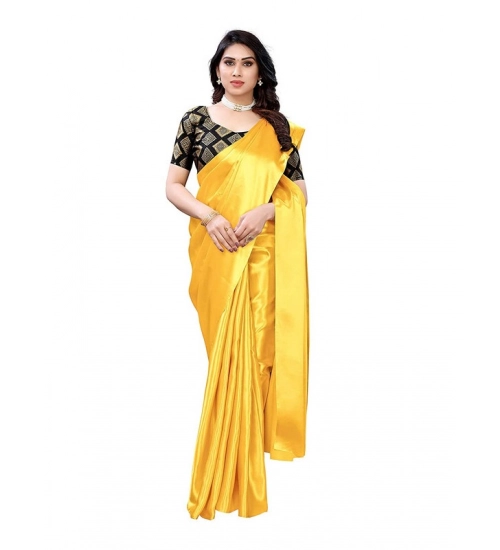 Women's Satin Printed Saree With Unstitched Blouse 5.5Mtr (Yellow)