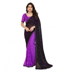 Women's Georgette Printed Saree With Unstitched Blouse 5.5Mtr (Black-Purple)