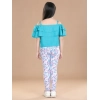Girl's Cotton Floral Elasticated Jegging and Top Set (Turquoise Blue)