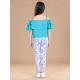 Girl's Cotton Floral Elasticated Jegging and Top Set (Turquoise Blue) Girl's Cotton Floral Elasticated Jegging and Top Set (Turquoise Blue)