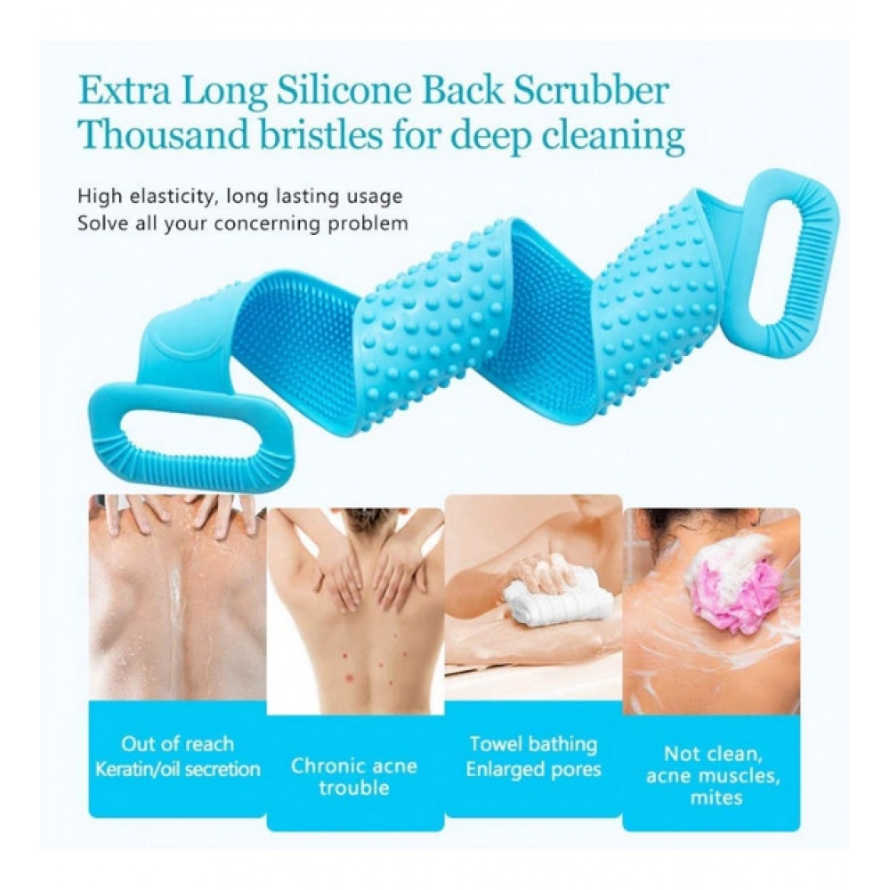 Pack Of 2_Silicone Bath Scrubber Belt – Dual-Sided Exfoliating Body Cleaning Strap (Color: Assorted )