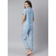 Women's Cotton Blend Printed Short Sleeve Night Suit (Blue) Women's Cotton Blend Printed Short Sleeve Night Suit (Blue)