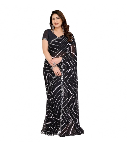 Women's Georgette Printed Saree With Unstitched Blouse 5.5Mtr (Black)