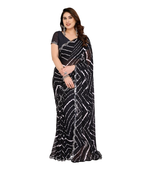 Women's Georgette Printed Saree With Unstitched Blouse 5.5Mtr (Black)