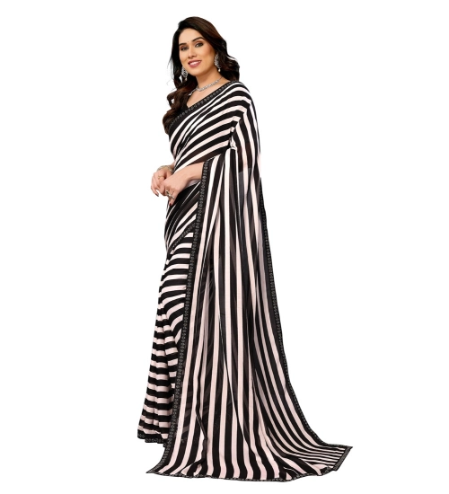 Women's Georgette Printed Saree With Unstitched Blouse 5.5Mtr (Black)