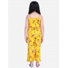 Girl's Polyester Crepe Floral Shoulder Straps Jumpsuit (Yellow-Pink)