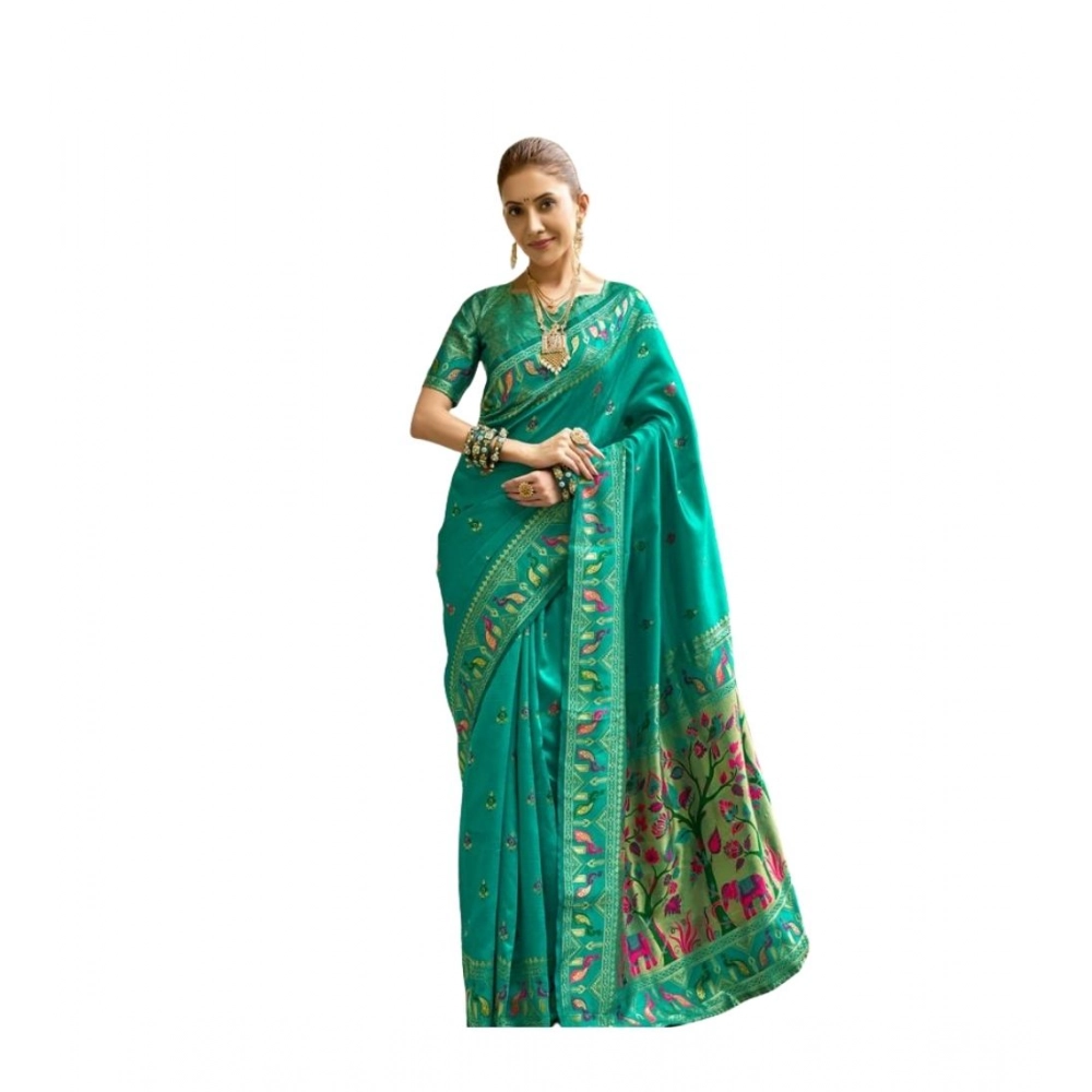 Women's Silk Blend Woven Saree With Unstitched Blouse 5.5 Mtr (Green) Women's Silk Blend Woven Saree With Unstitched Blouse 5.5 Mtr (Green)