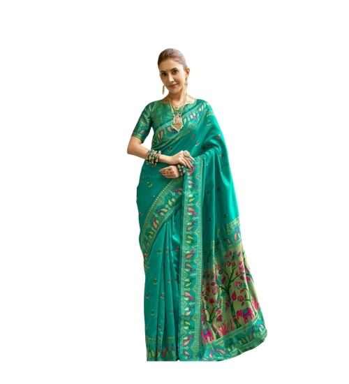 Women's Silk Blend Woven Saree With Unstitched Blouse 5.5 Mtr (Green)