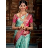 Women's Litchi silk Printed Saree With Unstitched Blouse (Turquise Blue) Women's Litchi silk Printed Saree With Unstitched Blouse (Turquise Blue)
