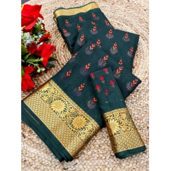 Women's Digital Dolla Silk Printed Saree With Unstitched Blouse 5.5Mtr (Green)