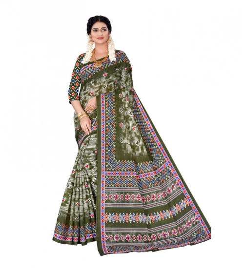 Women's Soft Pure Cotton Printed Saree With Unstitched Blouse 5.5Mtr (Multicolor)
