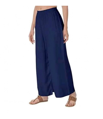 Women's Casual Rayon Solid Ankle Length Palazzo (Navy Blue , Free Size)