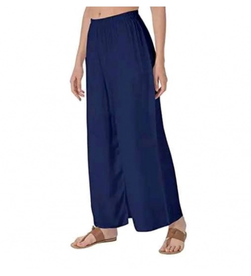Women's Casual Rayon Solid Ankle Length Palazzo (Navy Blue , Free Size)