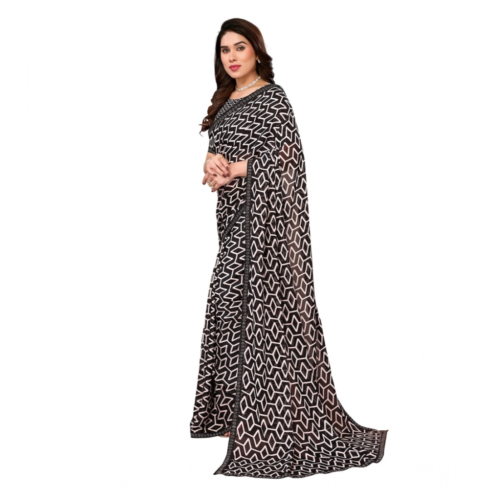 Women's Georgette Printed Saree With Unstitched Blouse 5.5Mtr (Black) Women's Georgette Printed Saree With Unstitched Blouse 5.5Mtr (Black)