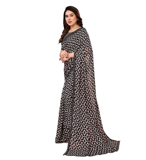 Women's Georgette Printed Saree With Unstitched Blouse 5.5Mtr (Black)