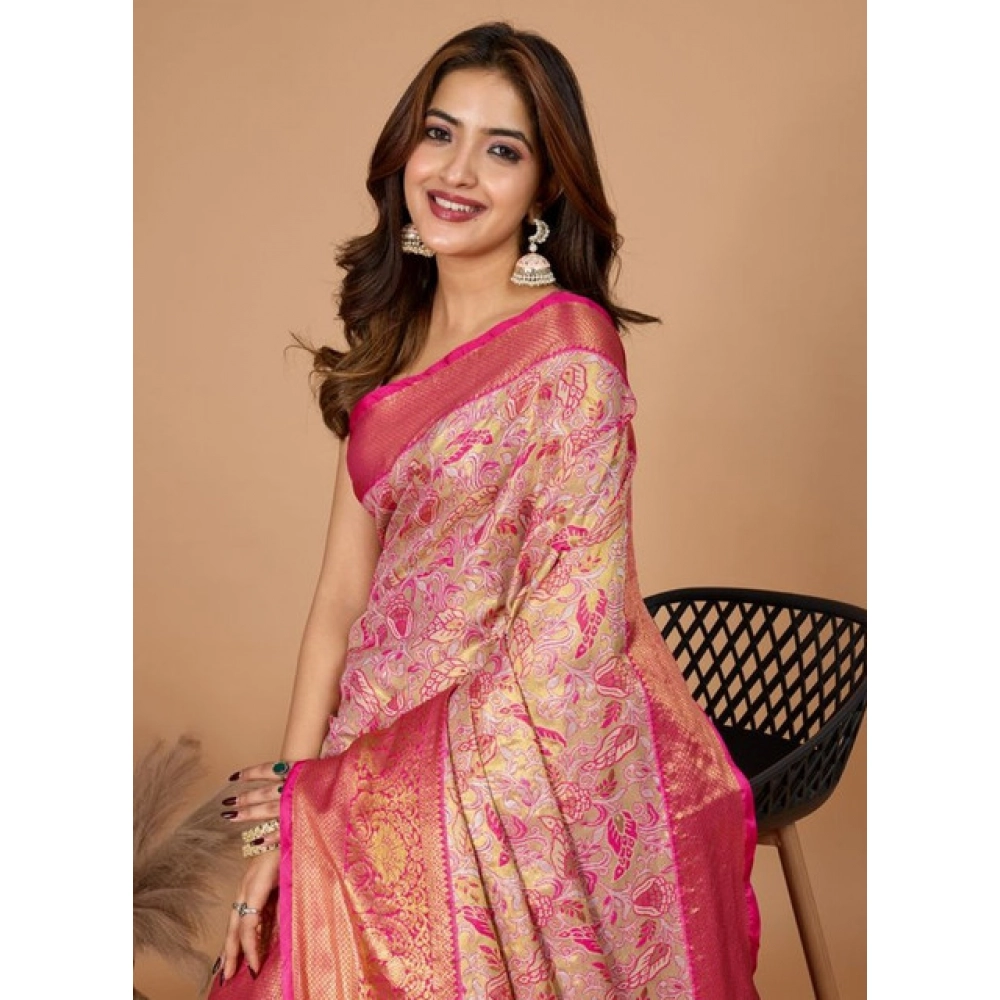 Women's Jacquard Saree With Unstitched Blouse 5.5Mtr (Pink) Women's Jacquard Saree With Unstitched Blouse 5.5Mtr (Pink)