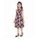 Girl's Lycra Checks Striped Short Sleeve Round Neck Dress (Pink)