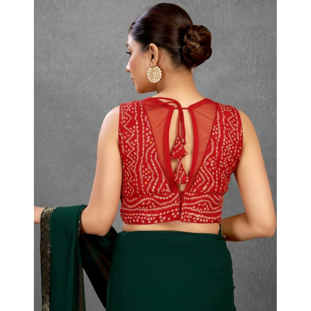 Women's Rayon Cotton Bandhani Printed Halter Neck Non Padded Blouse (Red 38 Ready (Alterable up to 42)