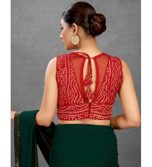 Women's Rayon Cotton Bandhani Printed Halter Neck Non Padded Blouse (Red 38 Ready (Alterable up to 42)
