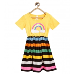 Girl's Cotton Striped Short Sleeve Dress (Multicolor)