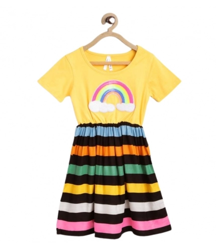 Girl's Cotton Striped Short Sleeve Dress (Multicolor)