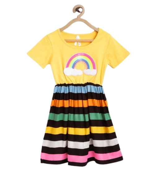 Girl's Cotton Striped Short Sleeve Dress (Multicolor)