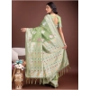 Women's Linen Cotton Printed Saree With Unstitched Blouse 5.5Mtr (Light Green) Women's Linen Cotton Printed Saree With Unstitched Blouse 5.5Mtr (Light Green)