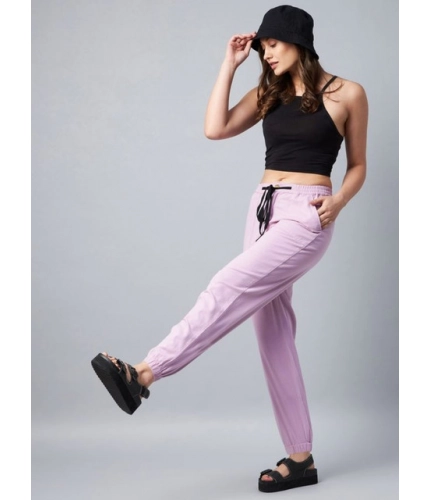 Women's Coton Twill Solid Elasticated Trousers (Lavender)
