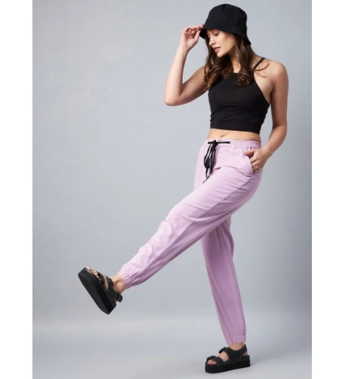 Women's Coton Twill Solid Elasticated Trousers (Lavender)