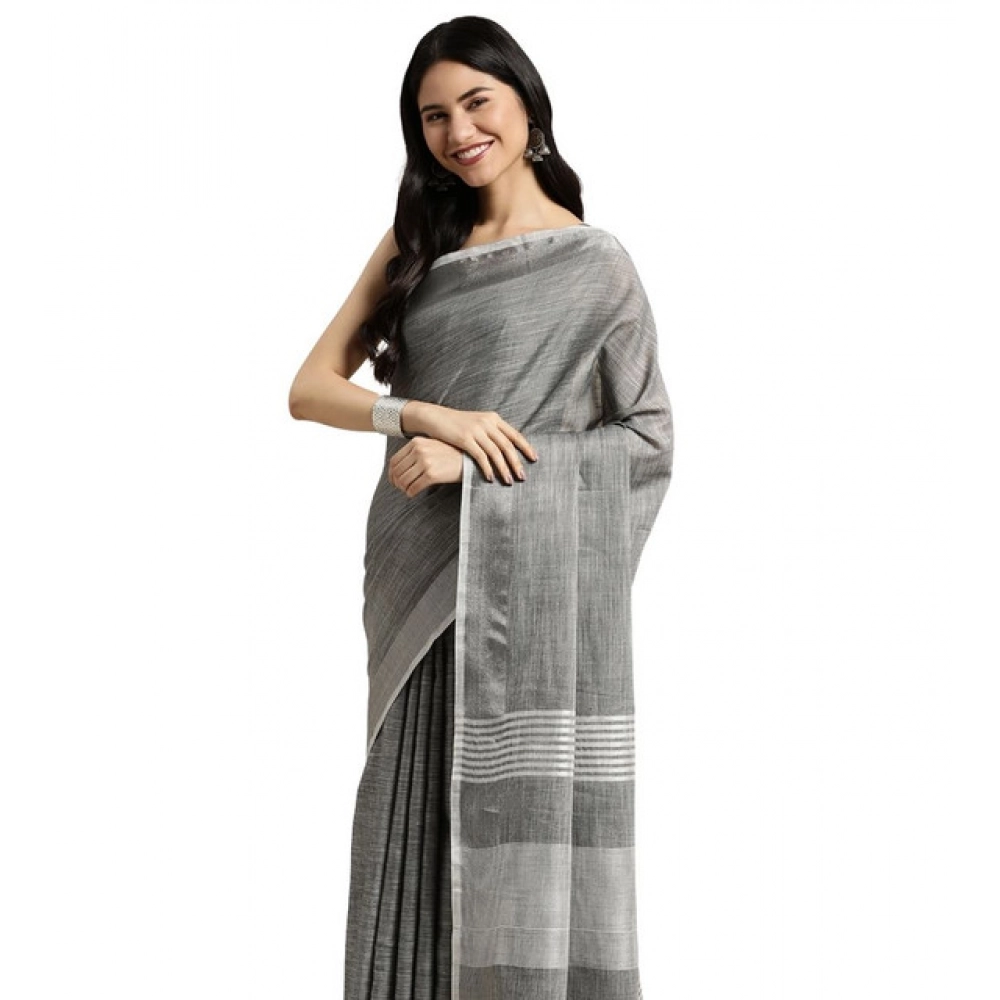 Women's Linen Cotton Printed Saree With Unstitched Blouse 5.5Mtr (Dark Grey) Women's Linen Cotton Printed Saree With Unstitched Blouse 5.5Mtr (Dark Grey)