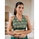 Women's Satin Crepe Printed Saree With Unstitched Blouse 5.5Mtr (Green)