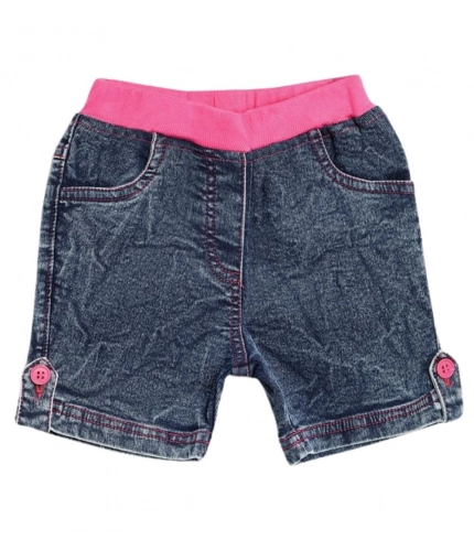 Girl's Denim Lace Inserts Sleeveless Shorts (Blue-Pink)
