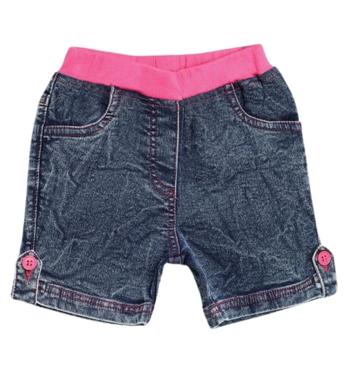 Girl's Denim Lace Inserts Sleeveless Shorts (Blue-Pink)