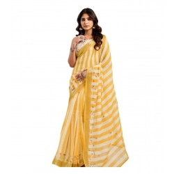 Women's Linen Cotton Printed Ready To Wear Saree With Unstitched Blouse 5.5 Mtr (Light_Mustard)