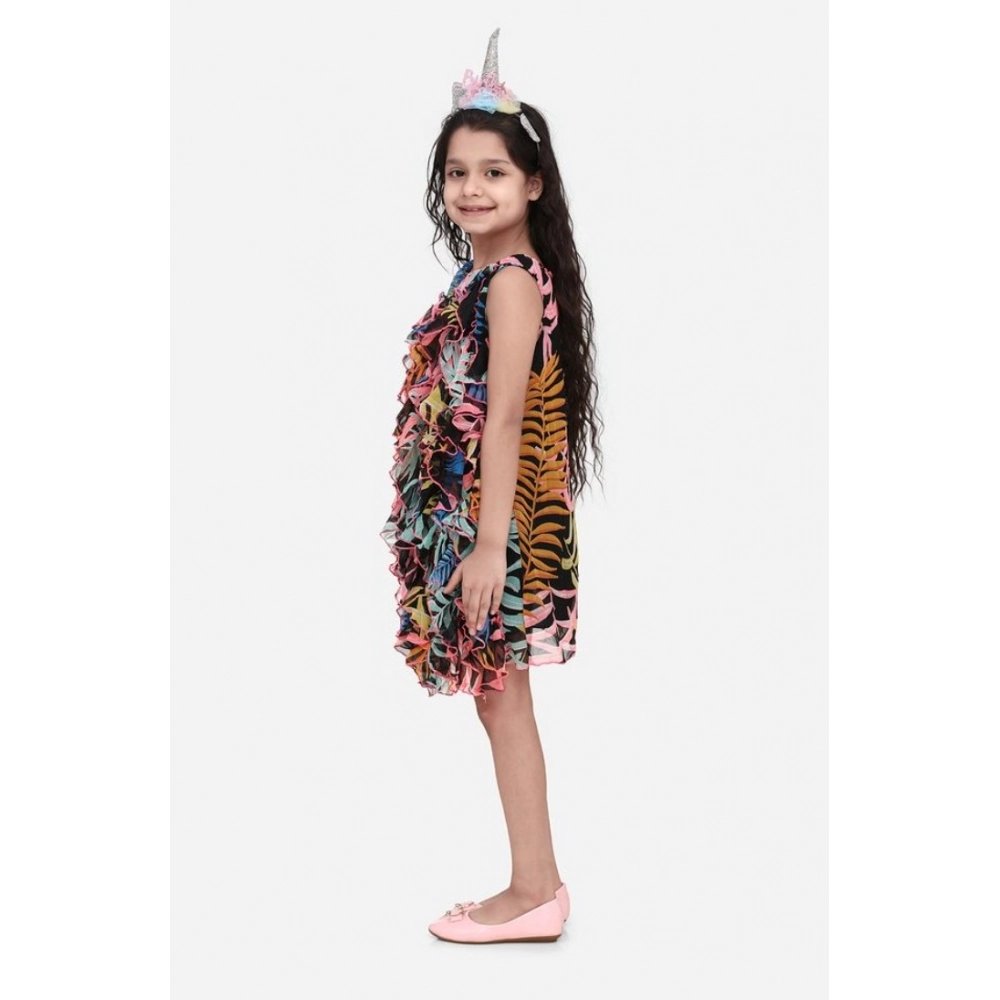 Girl's Chiffon Ruffled Sleeveless Dress (Black)