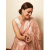 Dropship Women's Litchi silk Printed Saree With Unstitched Blouse (Peach)