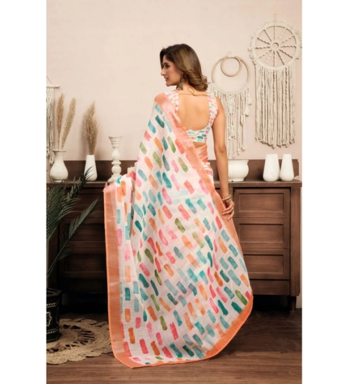 Women's Linen Cotton Printed Ready To Wear With Pocket Saree With Unstitched Blouse 5.5 Mtr (Multicolor) Women's Linen Cotton Printed Ready To Wear With Pocket Saree With Unstitched Blouse 5.5 Mtr (Multicolor)