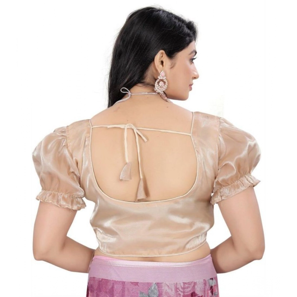 Women's Jimmy Solid Designer Neck Elastic Sleeve Readymade Blouse (Beige 38 , Alterable up to 42)-PID65826 Women's Jimmy Solid Designer Neck Elastic Sleeve Readymade Blouse (Beige 38 , Alterable up to 42)-PID65826