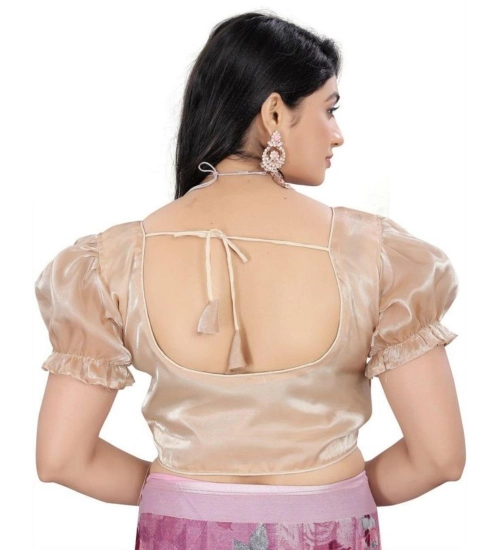 Women's Jimmy Solid Designer Neck Elastic Sleeve Readymade Blouse (Beige 38 , Alterable up to 42)-PID65826