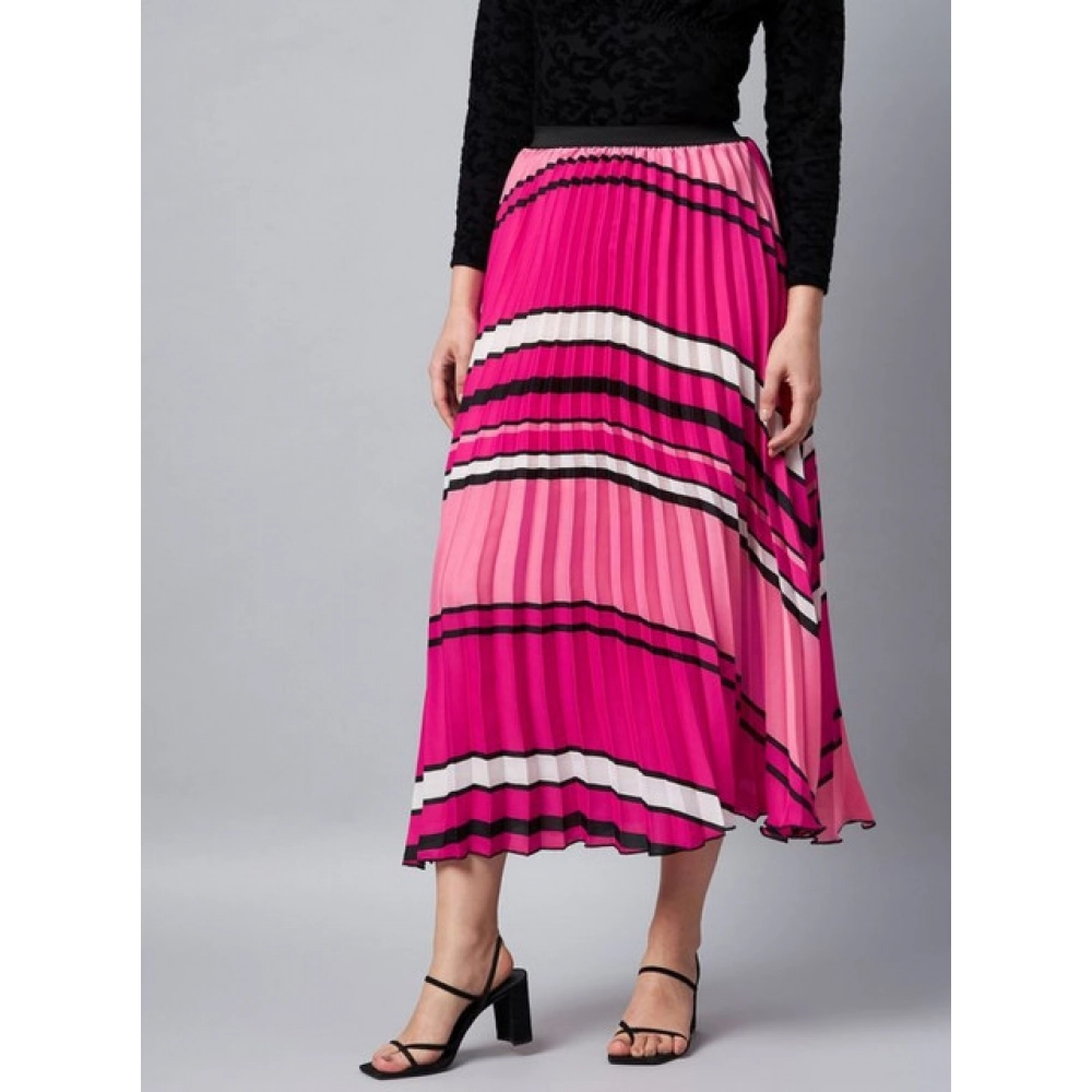 Women's Satin Pleated Elasticated Skirt (Pink)