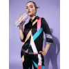 Women's Satin Colour Block Long Sleeves Co-Ord Set (Multicolor)