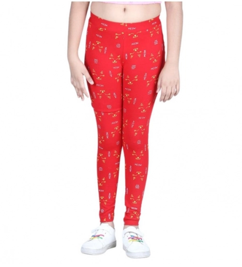 Girl's Cotton Lycra Printed Elasticated Leggings (Red) Girl's Cotton Lycra Printed Elasticated Leggings (Red)
