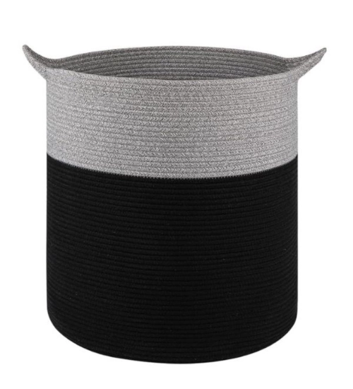 Cotton 12x14 Inch- 1 Pcs Storage Basket For Clothes (Gray-Black)